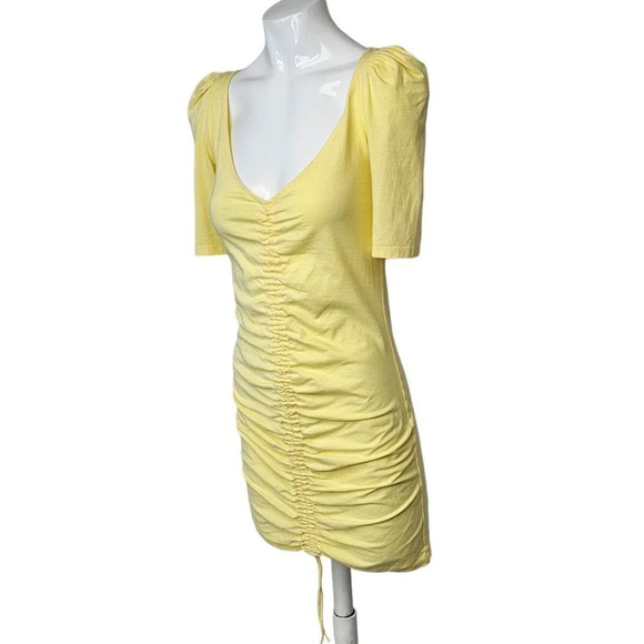 Aritzia Wilfred Nissa Mini Dress Ruched Short Sleeve Yellow  Size XS - Picture 2 of 8